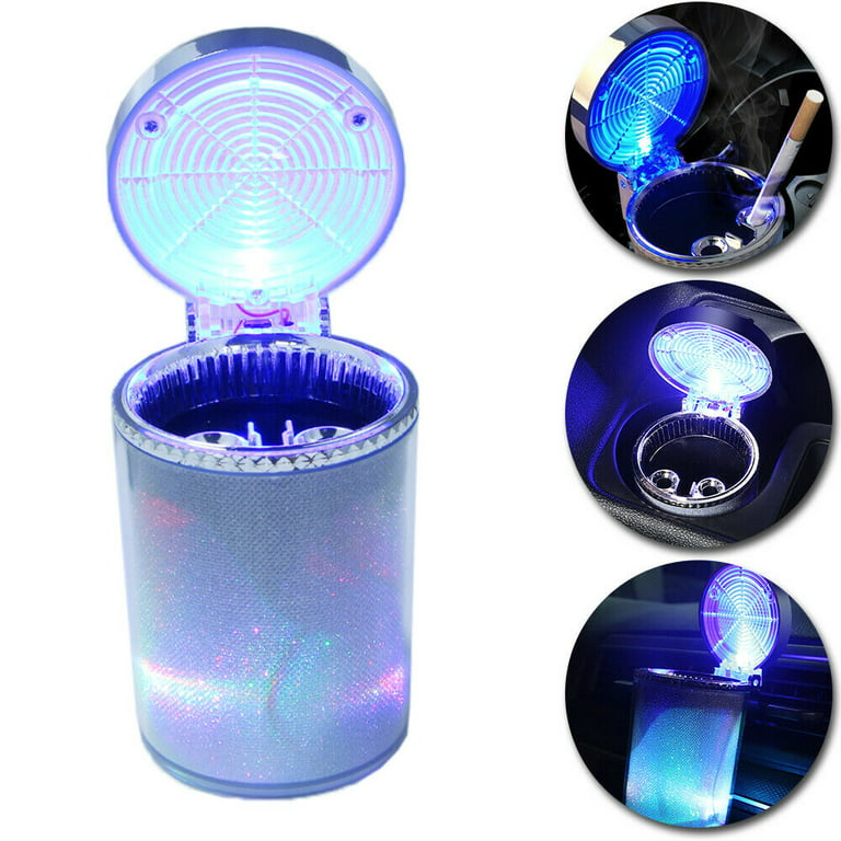Blue LED Car Ashtray, Smokeless Ash Tray with Lid, Detachable Stainless  Steel Car Ashtray with Lid Blue LED Light, Universal Car Ashtray for Most Car  Cup Holder, Home Office Travel 