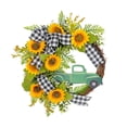 thumbnail image 1 of Sunflower Green Truck Farmhouse With Check Bow For Front Door Fall Summer Home Decoration, 1 of 6
