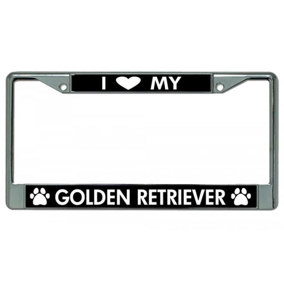 I Love My Golden Retriever Chrome License Plate Frame