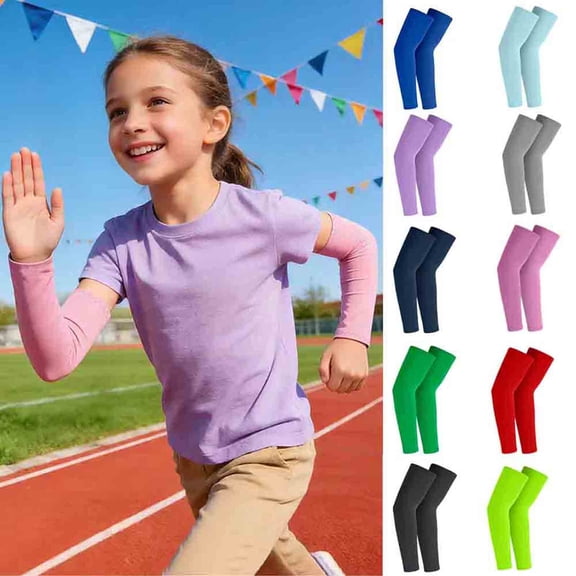 LRen Kids UV Protection Arm Sleeves, Solid Color Cooling Compression Sleeves for Boys Girls Outdoor Activities