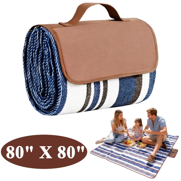 cyrico Picnic Blanket 80" x 80" Extra Large Waterproof Foldable Outdoor Blanket for 6 to 8 Adults with Carry Strap, 3-Layer Picnic Mat for Beach, Camping, Park, Lawn and Travel