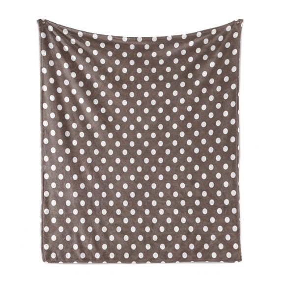 Polka Dots Soft Flannel Fleece Throw Blanket, Traditional European Motifs Composition Geometric Dots Arrangement, Cozy Plush for Indoor and Outdoor Use, 60" x 80", Warm Taupe and White, by Ambesonne