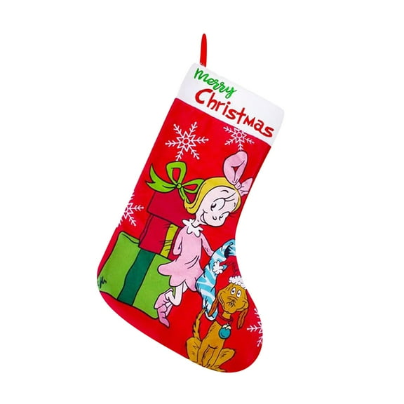 Christmas Stockings - 10.2Inch Red and Green Christmas Stockings Hanging Ornaments, for Family Christmas Holiday Decorations