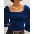 thumbnail image 4 of Women T-shirt Long Sleeve Square Neck Pleated Solid Slim Fit Ladies Tops Streetwear, 4 of 9