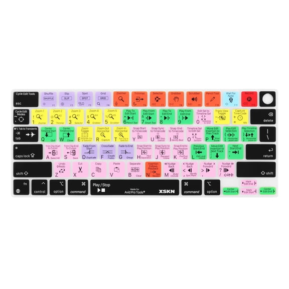 XSKN Avid Pro Tools US Layout Shortcuts Silicone Keyboard Cover Skin for 2021-2023 Released MacBook Pro 14 inch Macbook Pro 16 inch 2022-2024 Macbook Air 13.6/15.3 inch with Touch ID M1 M2 M3 Chip