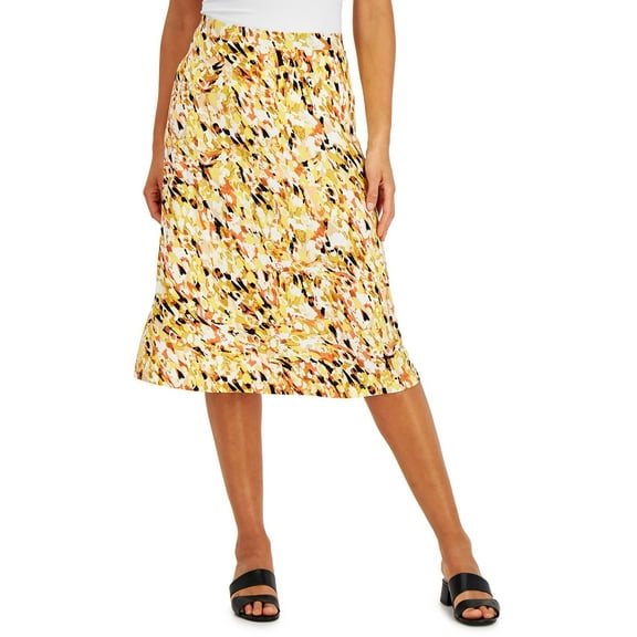 Kasper Women's A Line Print Midi Skirt Yellow Size Medium