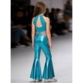 thumbnail image 6 of TiaoBug Sparkle Sequin Jumpsuit 70s Outfits for Girls Sleeveless Metallic Bell Bottom Romper Disco Dance Wear Light Blue 4, 6 of 7