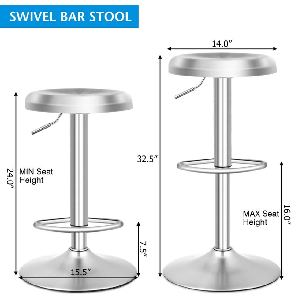 Demi Bonn Modern Swivel Adjustable Height Bar Stool with Footrest for Pub Bistro Kitchen Dining Chair, Silver