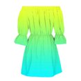 thumbnail image 4 of GHSOHS Prom Dresses New Wrap Dresses Women's Swing Dresses Vintage Print Beach Sexy Off Shoulder Tunic Summer Dresses Casual Loose Fit Long Bell Sleeve Mini Dress Wedding Guest Dresses Green Max,2XL, 4 of 5