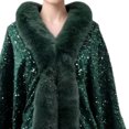 thumbnail image 6 of Fewfanhot Sequin Faux Fur Trim Cape Shawl, Open Front Warm Poncho Wrap for Women Evening Wedding Party Dresses, 6 of 6