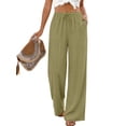 thumbnail image 4 of Fantaslook Linen Wide Leg Pants for Women Flowy Palazzo Drawstring Elastic Waist Trousers with Pockets Summer Beach Vacation Clothes, 4 of 10