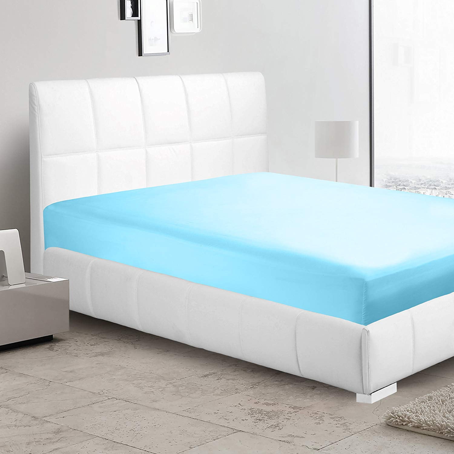 Clara Clark Premier 1800 Collection Single Microfiber Fitted Sheet, King Size, Beach Blue