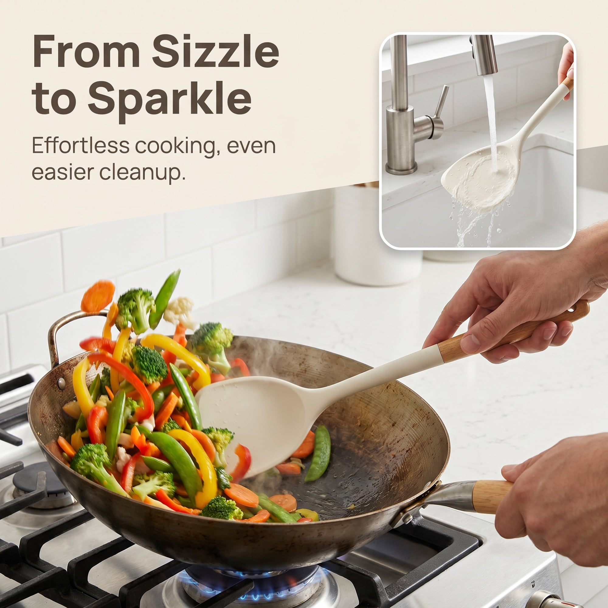 Unique Bargains Color-Blocked Round Holes Silicone Kitchen Utensil Set White A 4pcs