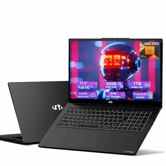 17.3 Gaming Laptop Ryzen 9 8945HS (Beat i9-13900H, Up to 5.2GHz) 16GB RAM, 1TB SSD, Radeon 780M, PD 100W Type-C AI-Enhanced for Copilot VR Ready, Backlit Keyboard, Fingerprint, 75W Battery（black）