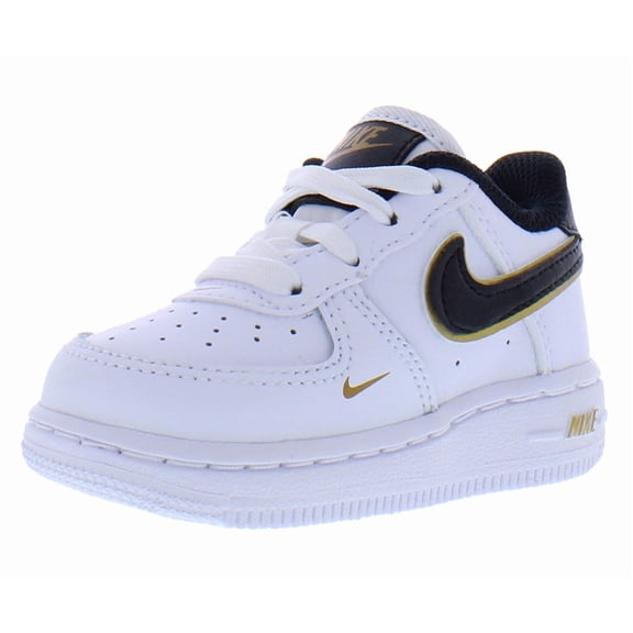 Nike Force 1 LV8 Leather Infant/Toddler Shoes Size 6, Color: White/Black/Metallic Gold
