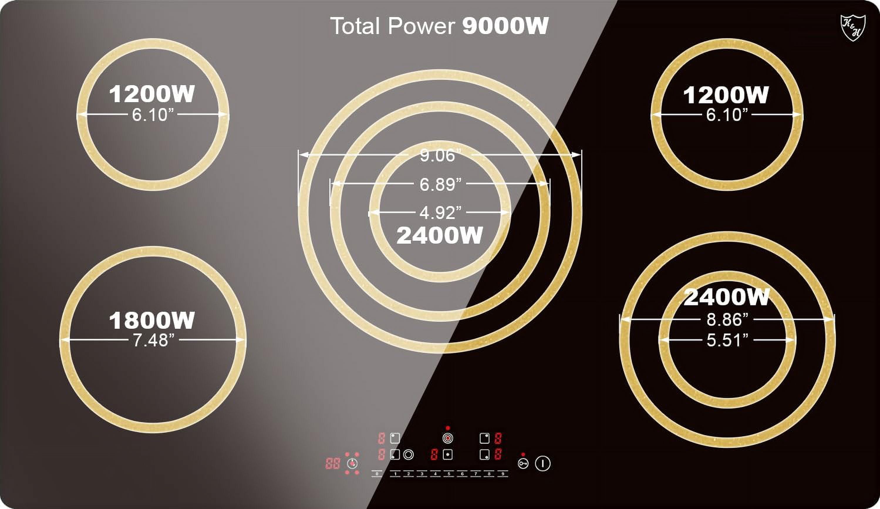 K&H German Designed 5 Burner 30 inch Built-in Electric Stove Top Radiant Ceramic Kitchen Cooktop Touch Control 240V 9000W CE30-8808NF