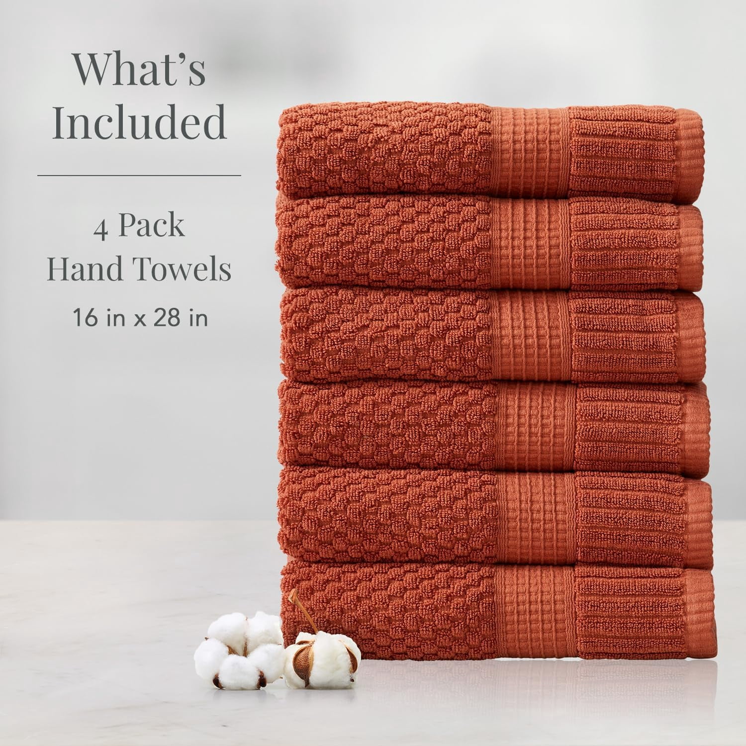 100% Cotton Hand Towel 6 Pack Hand Towel Set | Super Soft & Absorbent Quick-Dry Hand Towels 16" x 28" |Textured and Durable Cotton | Trinity Collection (6 Pack Hand Towel, Clay)