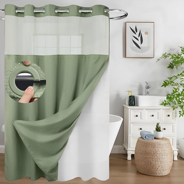 Cortina de Baño, Doble Capa, Antimoho Tela Impermeable, Shower Curtain con Ganchos y Ojales, Antihongos Apta para Hogar, Hotel