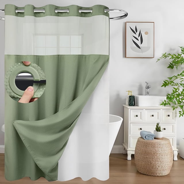 Cortina de Baño, Doble Capa, Antimoho Tela Impermeable, Shower Curtain con Ganchos y Ojales, Antihongos Apta para Hogar, Hotel