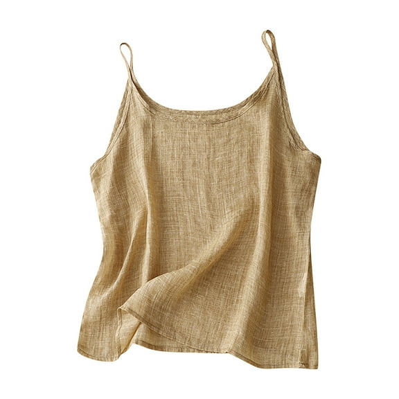 Women Summer Tops Vintage Linen Women's Top Thin Layering Loose Fit Casual Shirt Cropped Sleep Camisoles Girls Business Clothes Women Compression Top Womens Chiffon Cropped Workout Tops for Khaki XL