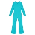 thumbnail image 5 of TiaoBug Girls Gymnastics Jumpsuit Full Body Bell Bottom Catsuit Crewneck Long Sleeve Dance Unitard Blue Green 8, 5 of 7