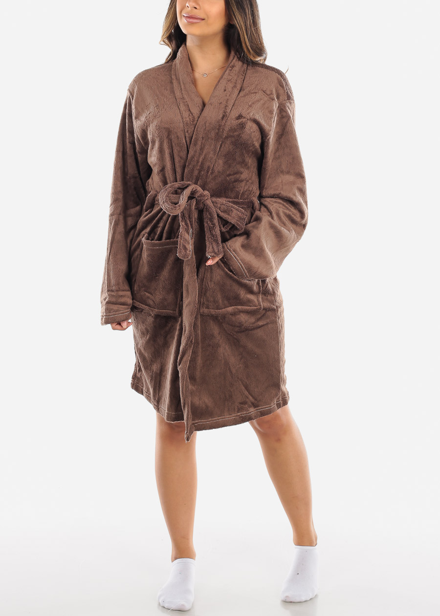 Moda Xpress Womens Long Sleeve Bathrobe Sherpa Fleece With Tie Belt