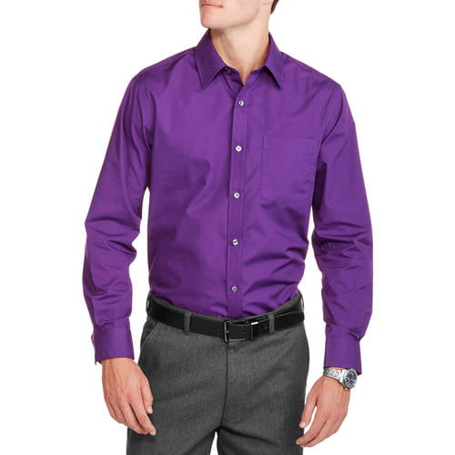 GEORGE - Men's Slim Fit Long Sleeve Solid Poplin Dress Shirt - Walmart ...