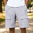 thumbnail image 2 of BiZtdJrK Men Solid Work Shorts Waffle Knit Drawstring Elastic Waisted Cargo Shorts Comfy Casual Summer Short Trousers with Multi Pockets Gray XL, 2 of 7