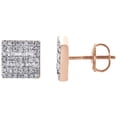 thumbnail image 3 of 10K Rose Gold Round & Baguette Diamond Square Shape Earrings 8.50mm Stud 1/3 CT., 3 of 5