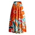 thumbnail image 4 of Women’s Floral Print Maxi Skirt High Waist A Line Floor Length Satin Skirt with Pockets Elegant Long Skirt for Formal Occasions Orange 2XL, 4 of 5