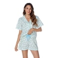 thumbnail image 5 of LUBOT 100% Cotton Pajamas for Women 2 Piece PJ Set Woven Poplin Ladies Button Down Short Sleeve Summer Sleepwear Blue Blooms S, 5 of 8