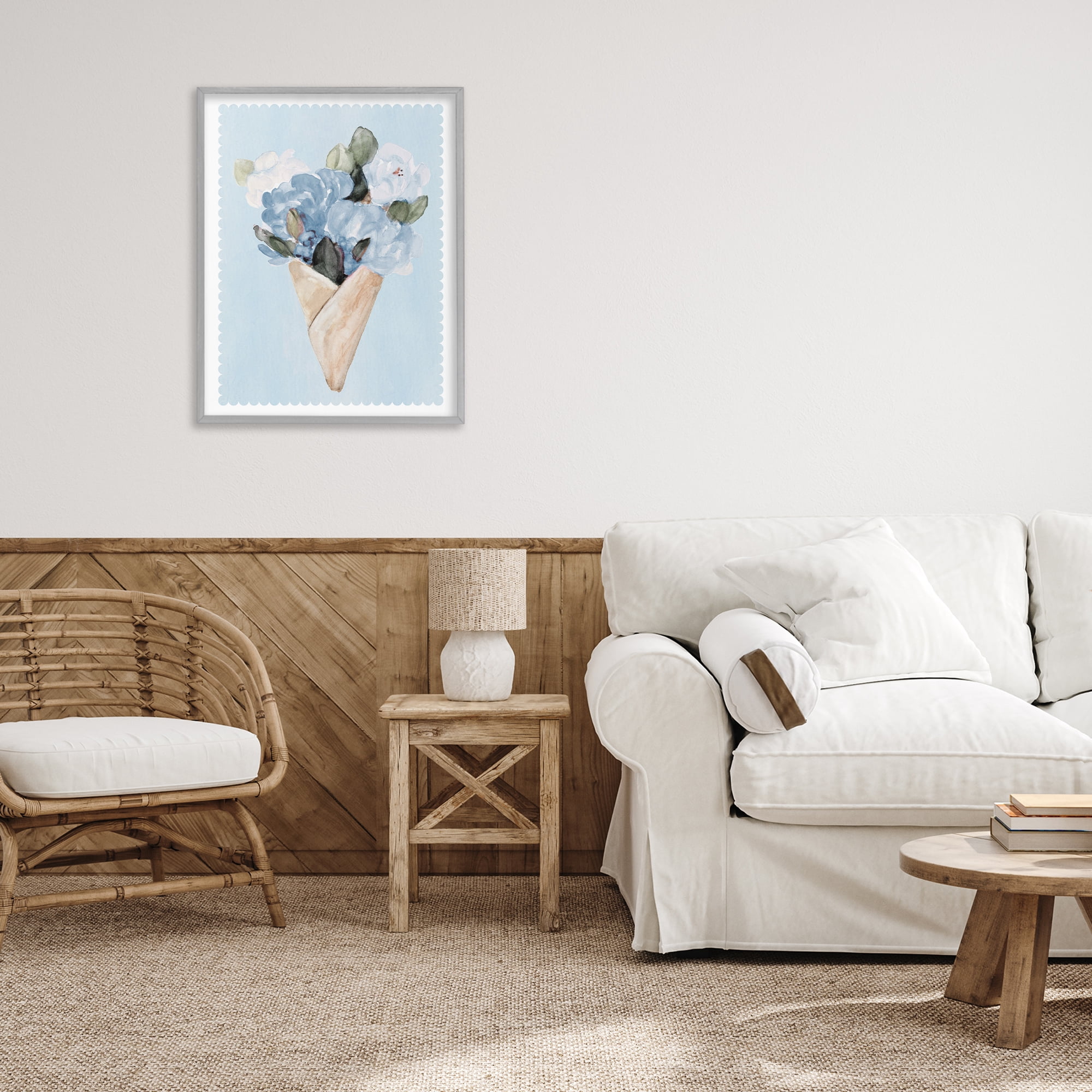 Stupell Industries Blue Gift Bouquet Gray Framed Giclee Art, design by Lanie Loreth