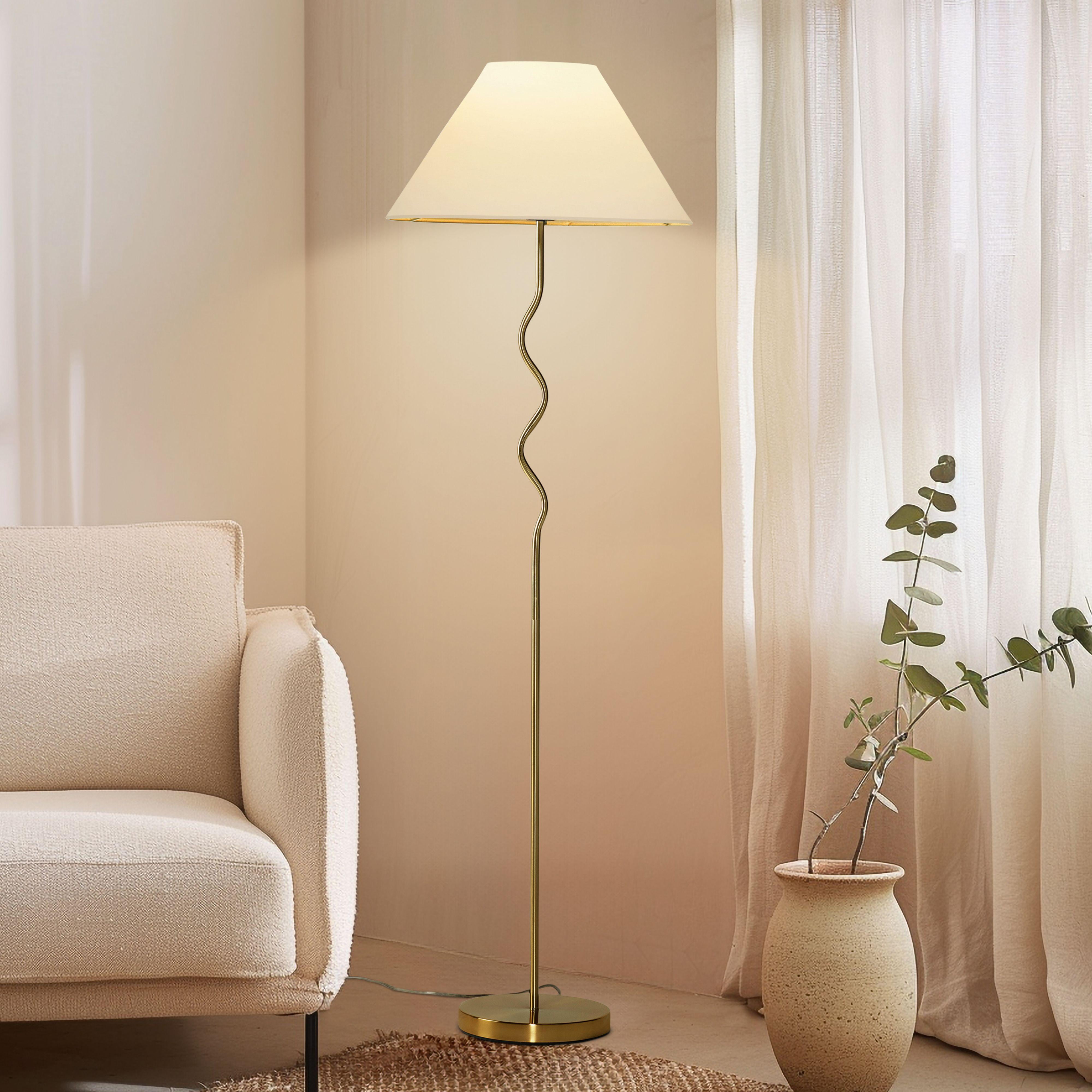 Brightech Squiggle 62" LED Floor Lamp with Twisting Base and Ivory Empire Shade - Brass