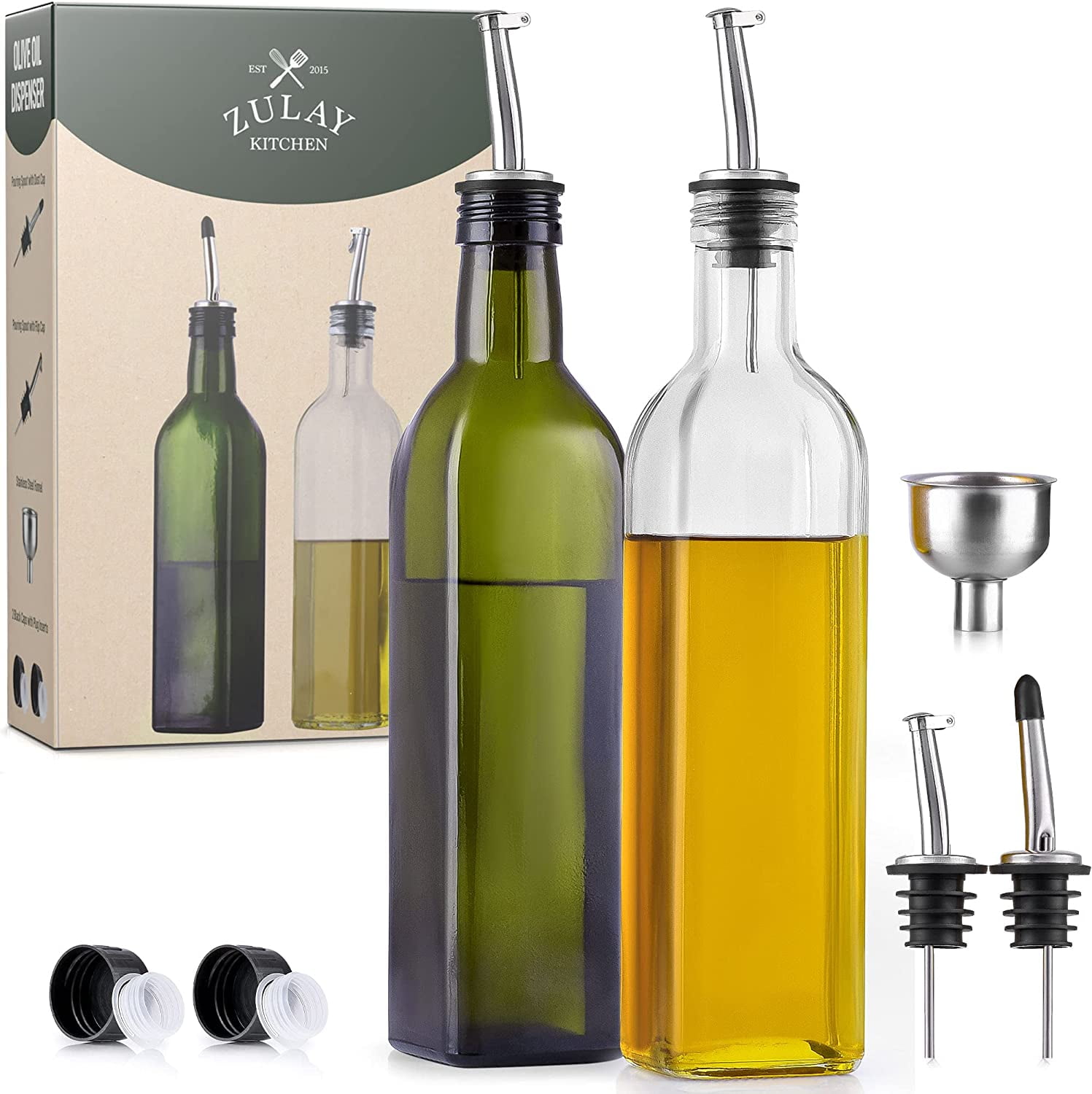 Zulay Kitchen Olive Oil Bottle Dispenser with Pour Spout Funnel and