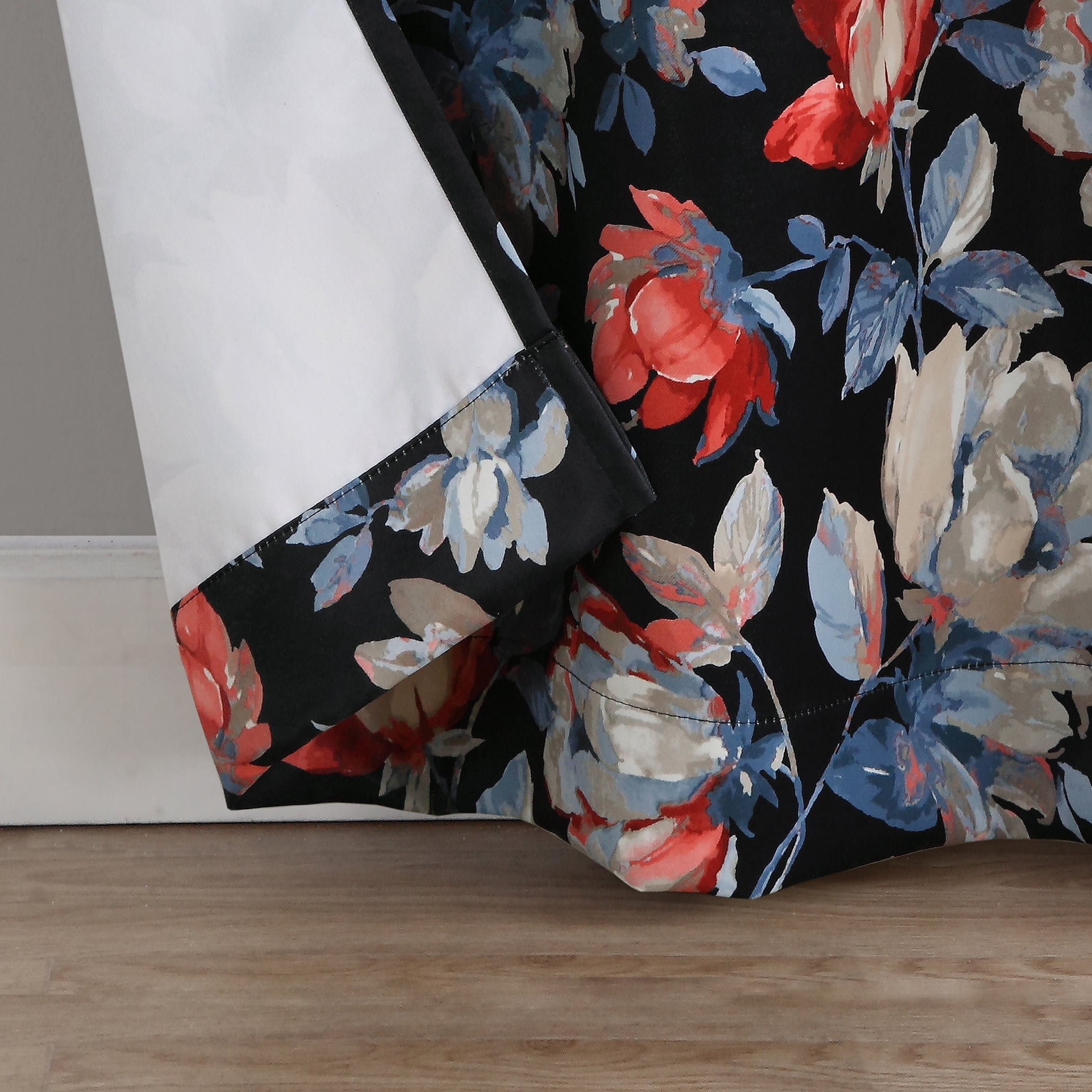 Sun Zero Irma Vintage Floral Blackout Grommet Curtain Panel, 40"X84", Black