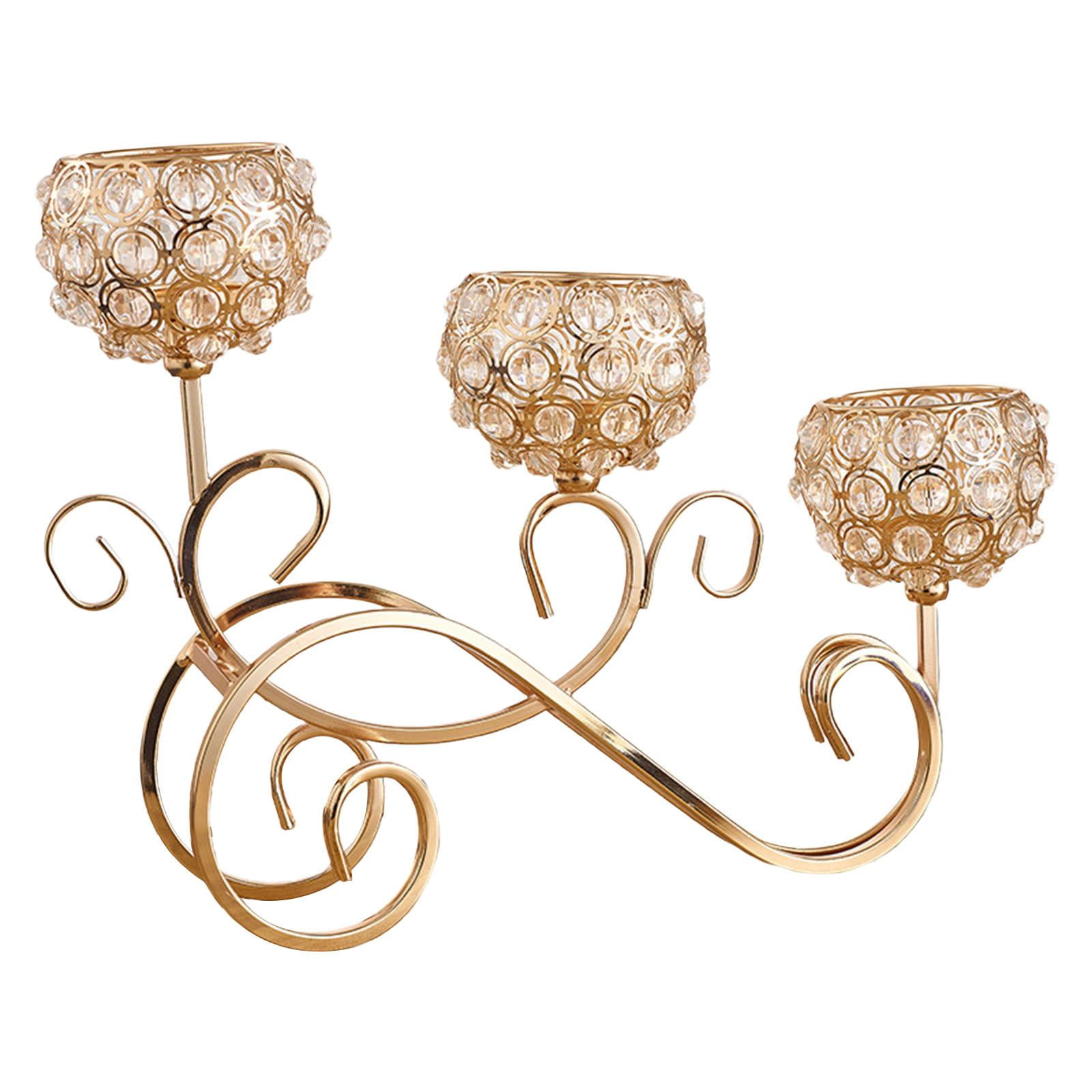 3 Arms Crystal Candle Holders Bowls Tealight Candelabra Ornaments