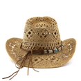 thumbnail image 4 of Sun Hats for Women And Men Solid Color Summer Western Cowboy Hat Hollowed Out Beach Straw Hat, 4 of 5