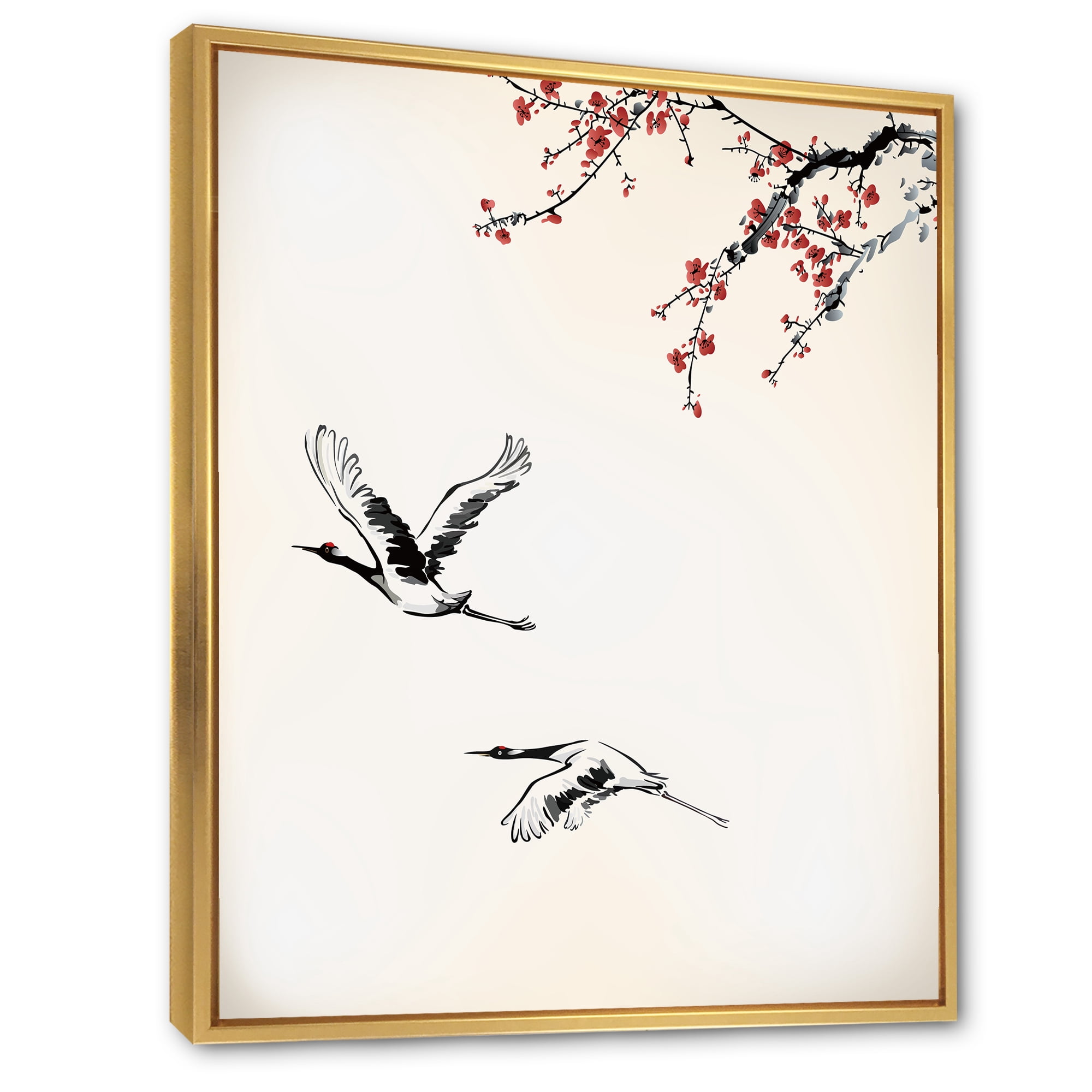Designart 'Flying Two Sweet Winter Birds' Traditional Framed Canvas Wall Art Print