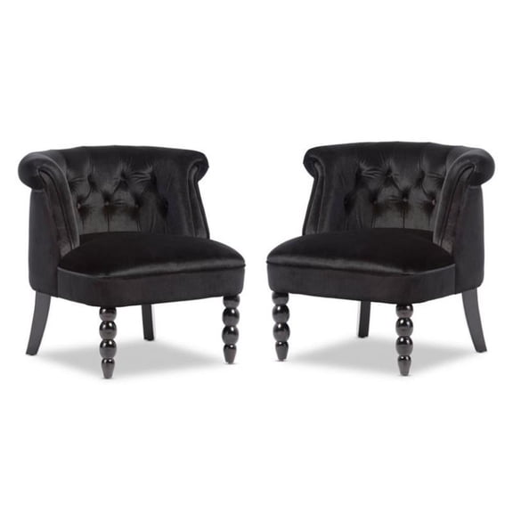 Home Square 2 Piece Solid Wood and Velvet Upholstered Accent Chair Set in Black