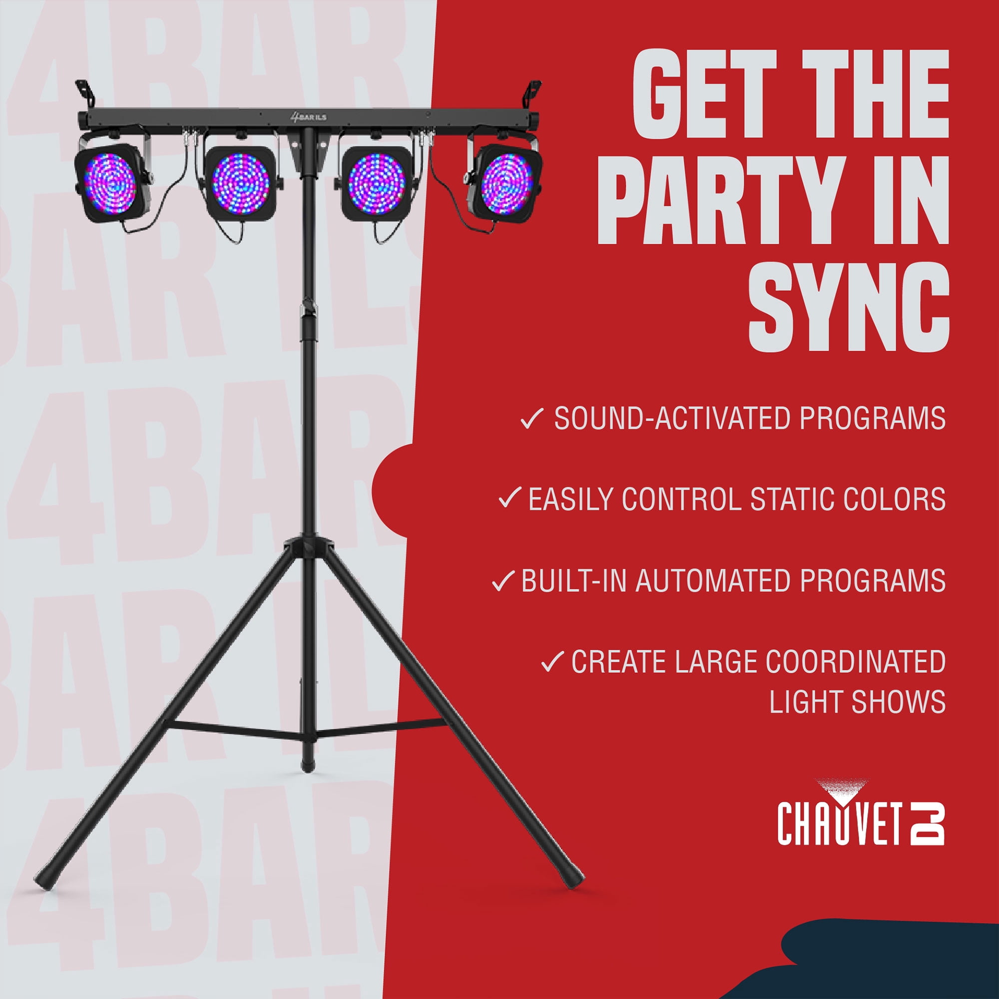 CHAUVET 4 BAR 4BAR DMX LED Stage Wash Light System w/ Case, Foot