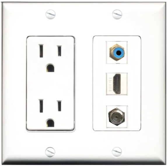 RiteAV - 15 Amp Power Outlet 1 Port HDMI 1 Port RCA Blue 1 Port Coax Decorative Wall Plate