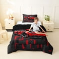 thumbnail image 2 of Castle Fairy Neon Red Sports Car Twin Comforter Sets 3-Piece for Teens, Grid Print Bedding Set for Bedroom, Red Black,Black Reversible, 2 of 6