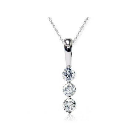 Round Lock Pendant - 1/4ct 3 Stone Round Three Diamond Pendant 14K White Gold Womens Necklace