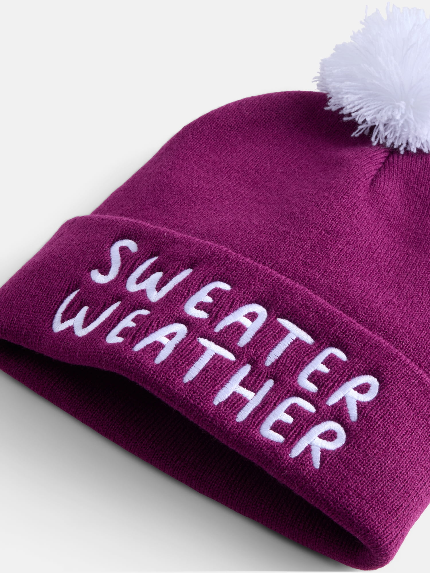 Women's Embroidered Knit Beanie Hat from Way To Celebrate, Magenta