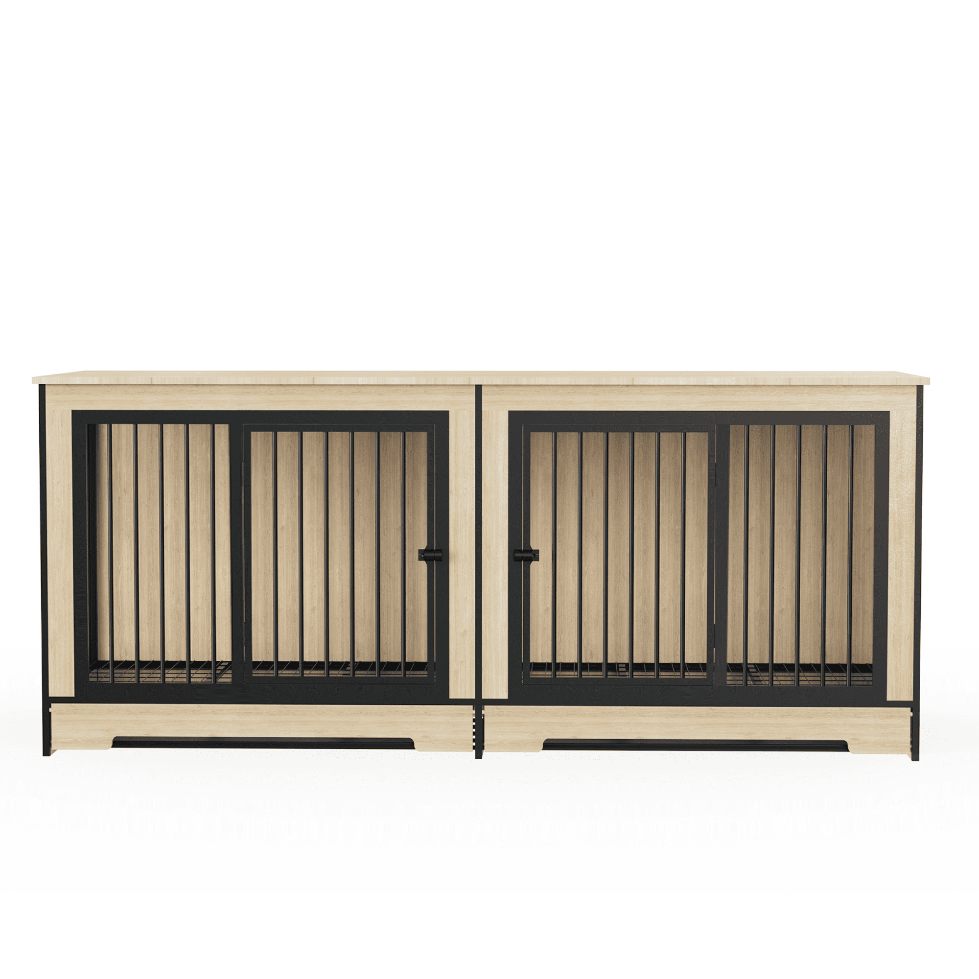 Leumius Dog Crate Furniture with Two Combined Room, XL Large Double Dog Cage Furniture with Tray Wooden Dog Kennel Furniture for Medium Large Dogs Black+Natural