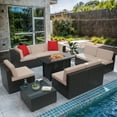 thumbnail image 6 of Homall 10 Pieces Rattan Patio Furniture Conversation Set with 43" Gas Propane 50000 BTU Fire Pit Table Outdoor Sectional Sofa for Backyard,Beige, 6 of 9