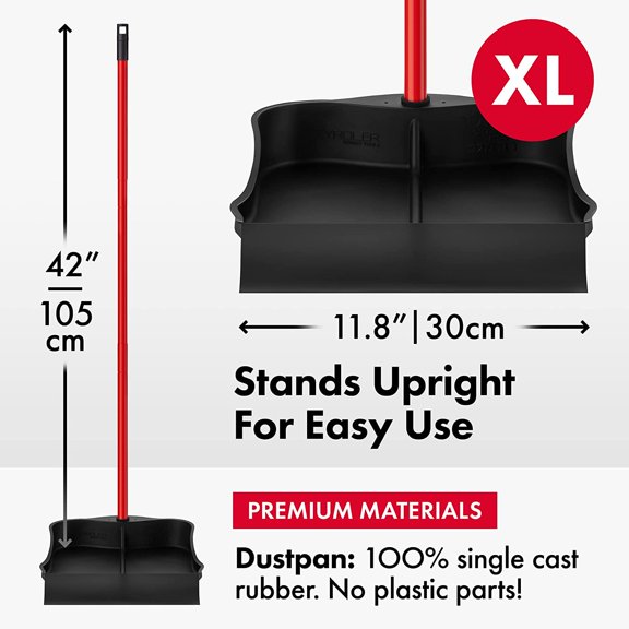 Large 100% Rubber Dustpan for Dry & Wet Cleaning | 105cm Anti-Rust Handle | Gapless Design for All Brooms