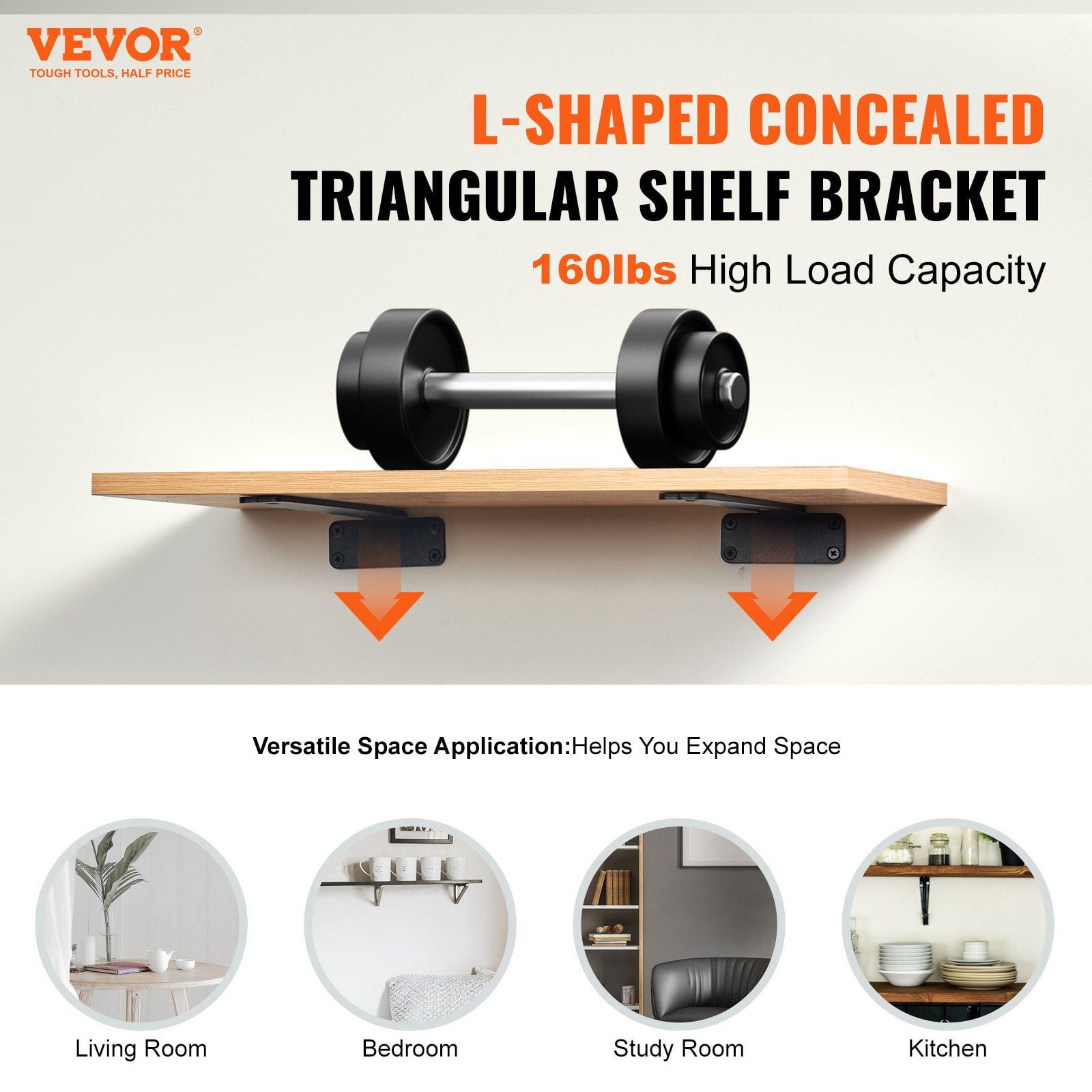 Heavy Duty Floating Shelf Brackets 6 Pcs 10L x 4W x 1.6H 5mm Thick Matte Black Steel L Bracket 160 lbs Load Capacity