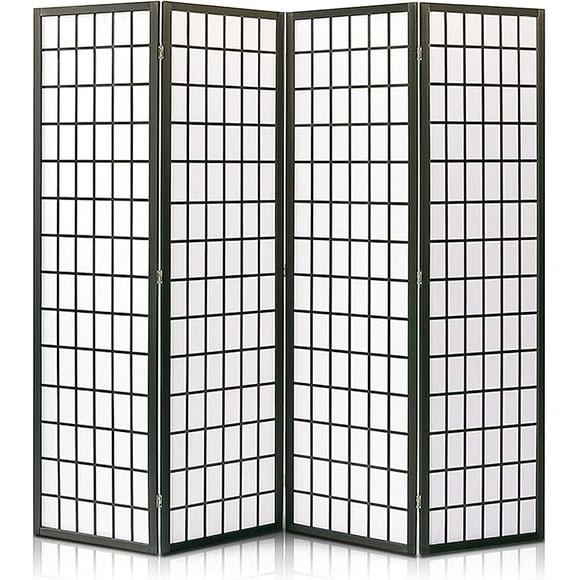 SereneLife Classic Japanese Screen Room Divider - Portable Freestanding Indoor Decorative 4-Panel Room Divider, Room Separator, Folding Privacy Screen, Dressing Area, Office - SereneLife SLRDD4