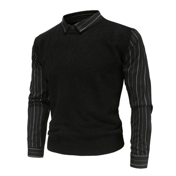 nsendm Mens Coat Gel Top and Base Coat Men s Autumn and Winter British Slim Top Blouse Striped Shirt Two piece Sweater Winter Coats Adult Male Coat